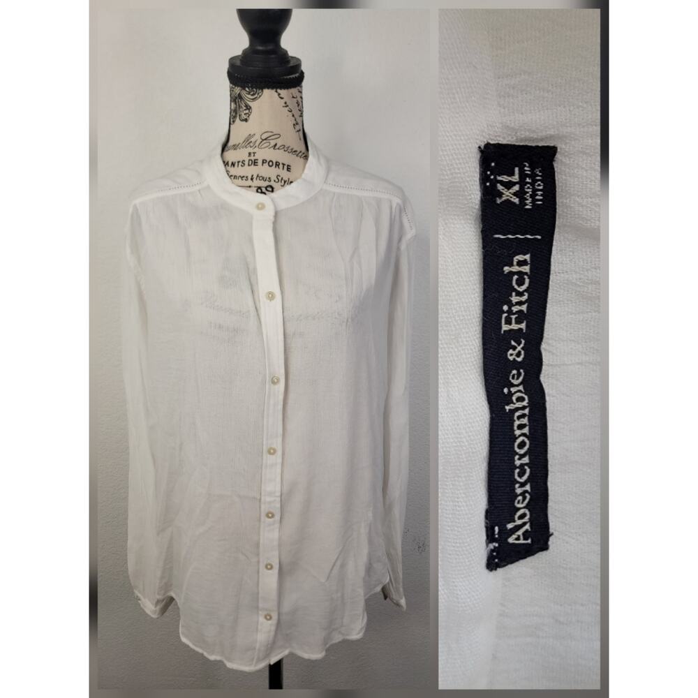 Abercrombie & Fitch White Collarless Button-Down Shirt